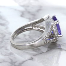 Load image into Gallery viewer, 3.37ct Oval Tanzanite Ring with Diamond Halo in 14K White Gold
