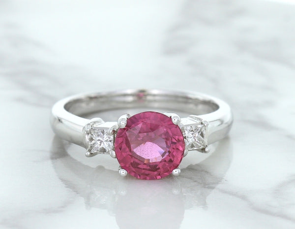 2.26ct Round Pink Sapphire Ring with Diamond Accents in 18K White Gold