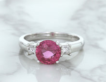 Load image into Gallery viewer, 2.26ct Round Pink Sapphire Ring with Diamond Accents in 18K White Gold
