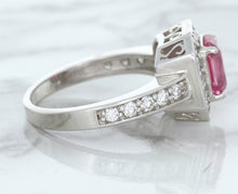 Load image into Gallery viewer, 1.56ct Radiant Pink Sapphire Ring with Diamond Halo in 18K White Gold
