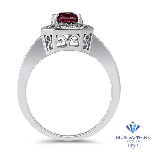 1.56ct Radiant Pink Sapphire Ring with Diamond Halo in 18K White Gold