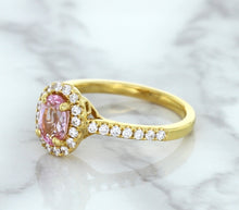Load image into Gallery viewer, 1.14ct Oval Pink Sapphire Ring with Diamond Halo in 18K Rose Gold
