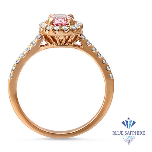 1.14ct Oval Pink Sapphire Ring with Diamond Halo in 18K Rose Gold
