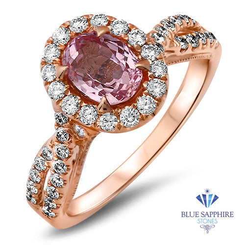 1.25ct Oval Pink Sapphire Ring with Diamond Halo in 18K Rose Gold