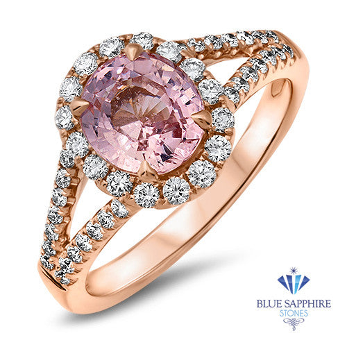 1.91ct Oval Pink Sapphire Ring with Diamond Halo in 18K Rose Gold