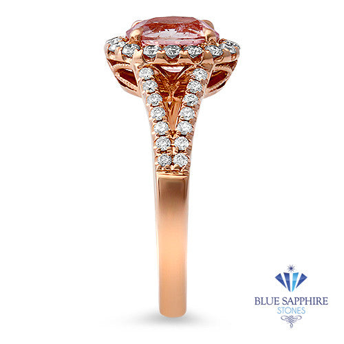 1.91ct Oval Pink Sapphire Ring with Diamond Halo in 18K Rose Gold