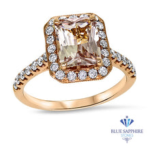Load image into Gallery viewer, 2.02ct Radiant Unheated GIA Certified Peach Sapphire Ring with Diamond Halo in 18K Rose Gold
