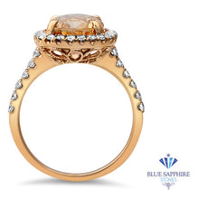 Load image into Gallery viewer, 4.61ct Oval Peach Sapphire Ring with Diamond Halo in 18K Rose Gold
