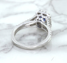 Load image into Gallery viewer, 1.43ct Cushion Blue Sapphire Ring with Diamond Halo in 18K White Gold
