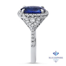 Load image into Gallery viewer, 4.19ct Oval Blue Sapphire Ring with Diamond Halo in 18K White Gold
