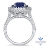 4.33ct Radiant Cut Blue Sapphire Ring with Sapphire and Diamond Halos in 18K White Gold