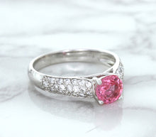 Load image into Gallery viewer, 1.14ct Round Pink Sapphire Ring with Diamond Accents in 14K White Gold
