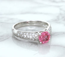 Load image into Gallery viewer, 1.14ct Round Pink Sapphire Ring with Diamond Accents in 14K White Gold
