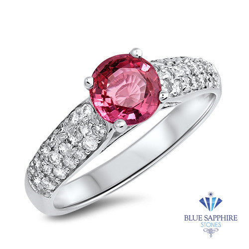 1.14ct Round Pink Sapphire Ring with Diamond Accents in 14K White Gold