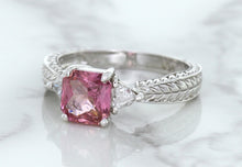Load image into Gallery viewer, 1.80ct Radiant Pink Sapphire Ring with Diamond Accents in 18K White Gold
