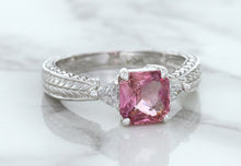 Load image into Gallery viewer, 1.80ct Radiant Pink Sapphire Ring with Diamond Accents in 18K White Gold
