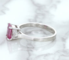 Load image into Gallery viewer, 1.21ct Emerald Pink Sapphire Ring with Diamond Accents in 18K White Gold
