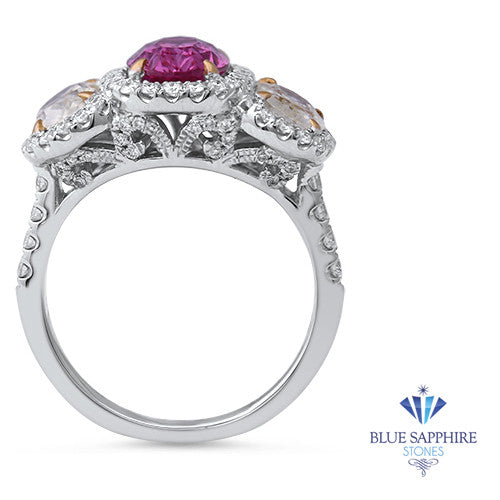 Multicolor Sapphire Ring with Diamond Halo in 18K White Gold