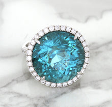 Load image into Gallery viewer, 20.05ct Round Tourmaline Ring with Diamond Halo in 18K White Gold
