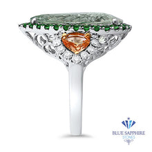 Load image into Gallery viewer, 20.07ct Pear Green Sapphire Ring with Tsavorite Halo and Padparadschas with Diamond Halo in 18K White Gold
