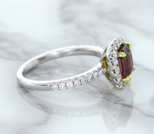 Load image into Gallery viewer, 1.60ct Cushion Pink Sapphire Ring with Diamond Halo in 18K White Gold
