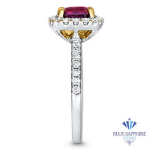 Load image into Gallery viewer, 1.60ct Cushion Ruby Ring with Diamond Halo in 18K White Gold
