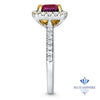 1.60ct Cushion Ruby Ring with Diamond Halo in 18K White Gold