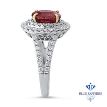 Load image into Gallery viewer, 2.68ct Oval Ruby Ring with Double  Diamond Halo in 18K White Gold
