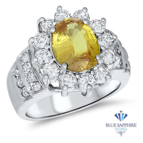 3.38ct Oval Yellow Sapphire Ring with Diamond Halo in 14K White Gold