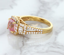 Load image into Gallery viewer, 2.08ct Square Cushion Padparadscha Ring with Diamond Halo in 18K Rose Gold
