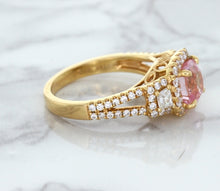 Load image into Gallery viewer, 2.08ct Square Cushion Padparadscha Ring with Diamond Halo in 18K Rose Gold
