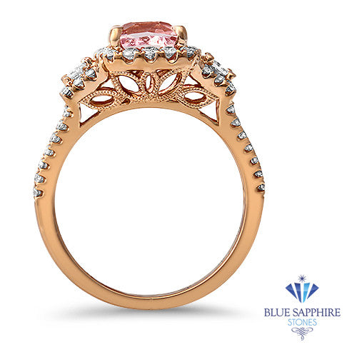 2.08ct Square Cushion Padparadscha Ring with Diamond Halo in 18K Rose Gold