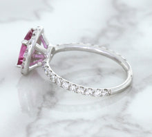 Load image into Gallery viewer, 1.72ct Cushion Pink Sapphire Ring with Diamond Halo  in 18K White Gold
