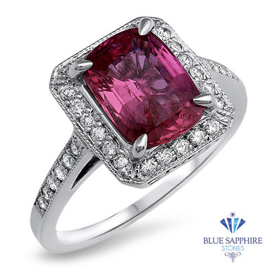 2.79ct Cushion Pink Sapphire Ring with Diamond Halo in 18K White Gold