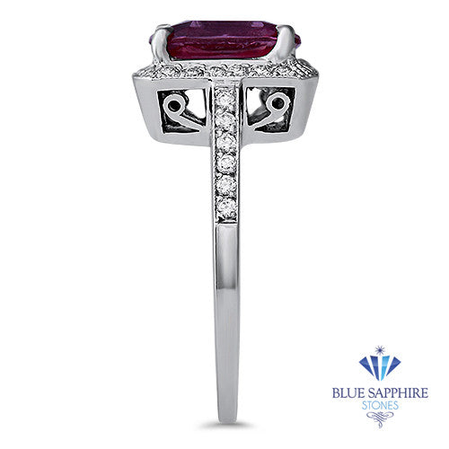 2.79ct Cushion Pink Sapphire Ring with Diamond Halo in 18K White Gold