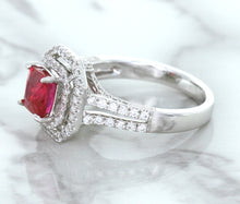 Load image into Gallery viewer, 1.50ct Princess Pink Sapphire Ring with Double Diamond Halo in 14K White Gold
