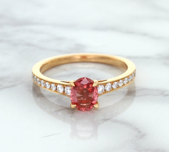 0.80ct Oval Padparadscha Ring with Diamond Accents in 18K Rose Gold