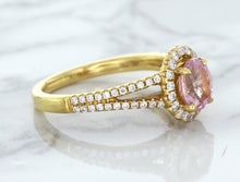 Load image into Gallery viewer, 1.27ct Oval Pink Sapphire Ring with Diamond Halo in 18K Rose Gold
