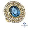 4.23ct Oval Blue Spinel Ring with Double Diamond Halo in 14K Yellow Gold