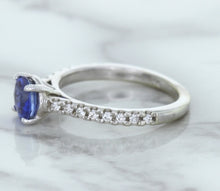 Load image into Gallery viewer, 1.01ct Round Blue Sapphire Ring with Diamond Accents in 14K White Gold
