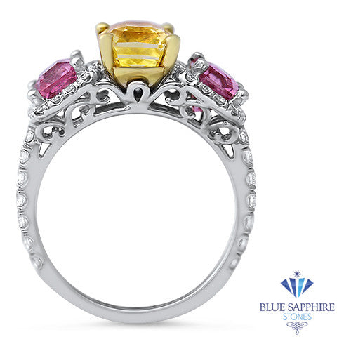 Multicolor Sapphire Ring with Diamond Accents in 18K White Gold
