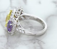 Load image into Gallery viewer, Multicolor Sapphire Ring with Diamond Halo in 18K White Gold
