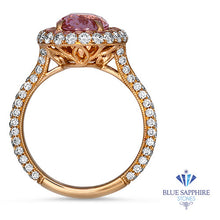 Load image into Gallery viewer, 3.11ct Oval Padparadscha Ring with Sapphire and Diamond Halo in 18K Rose Gold
