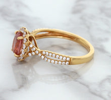 Load image into Gallery viewer, 1.08ct Oval Padparadscha Ring with Diamond Halo in 18K Rose Gold
