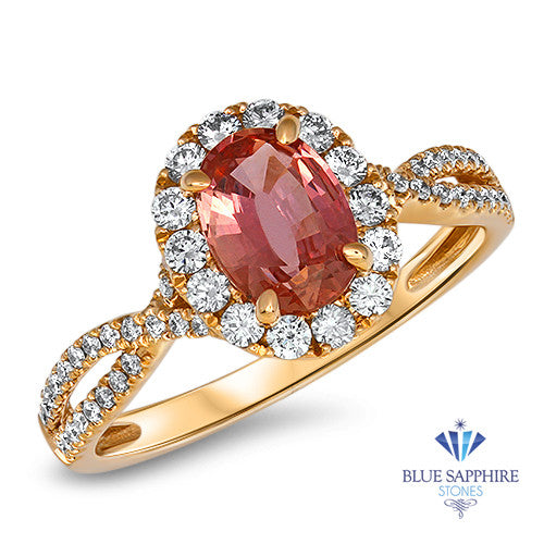1.08ct Oval Padparadscha Ring with Diamond Halo in 18K Rose Gold