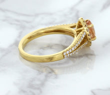 Load image into Gallery viewer, 0.96ct Oval Padparadscha Ring with Diamond Halo in 18K Rose Gold
