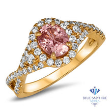 Load image into Gallery viewer, 1.03ct Oval Padparadcha Ring with Diamond Halo in 18K Rose Gold
