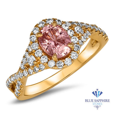1.03ct Oval Padparadcha Ring with Diamond Halo in 18K Rose Gold