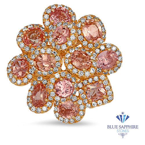 4.99ctw Floral Padparadscha Ring with Diamond Accents in 18K Rose Gold
