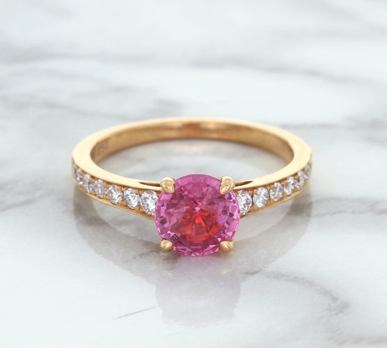 1.84ct Round Pink Sapphire Ring with Diamond Accents in 18K Rose Gold